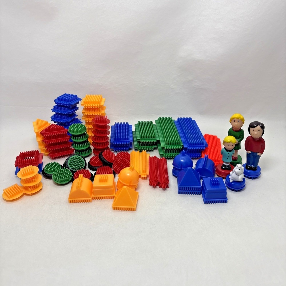 Vintage Battat Bristle Blocks Building Set Family Dog Figures Colorful 73 Pieces